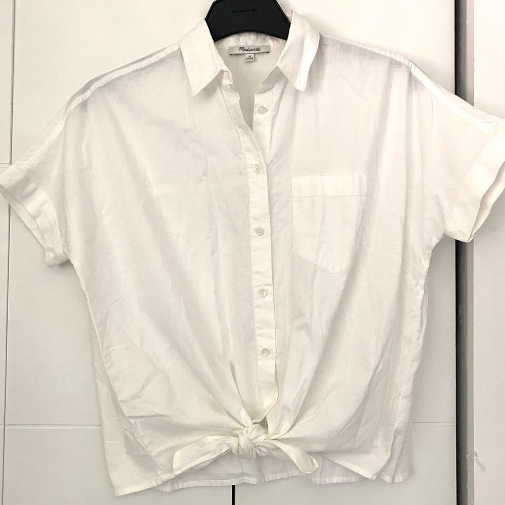 Madewell White Button Up Tie Waist Shirt Blouse XS